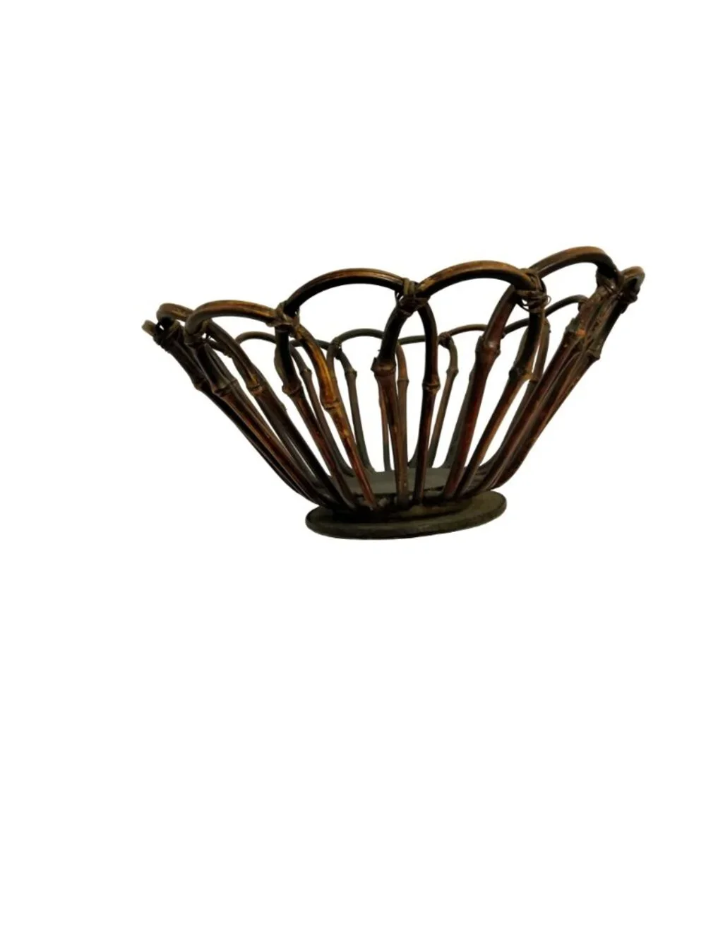 Bentwood Bamboo Basket Pedestal Handmade Open Weave Boho Vintage